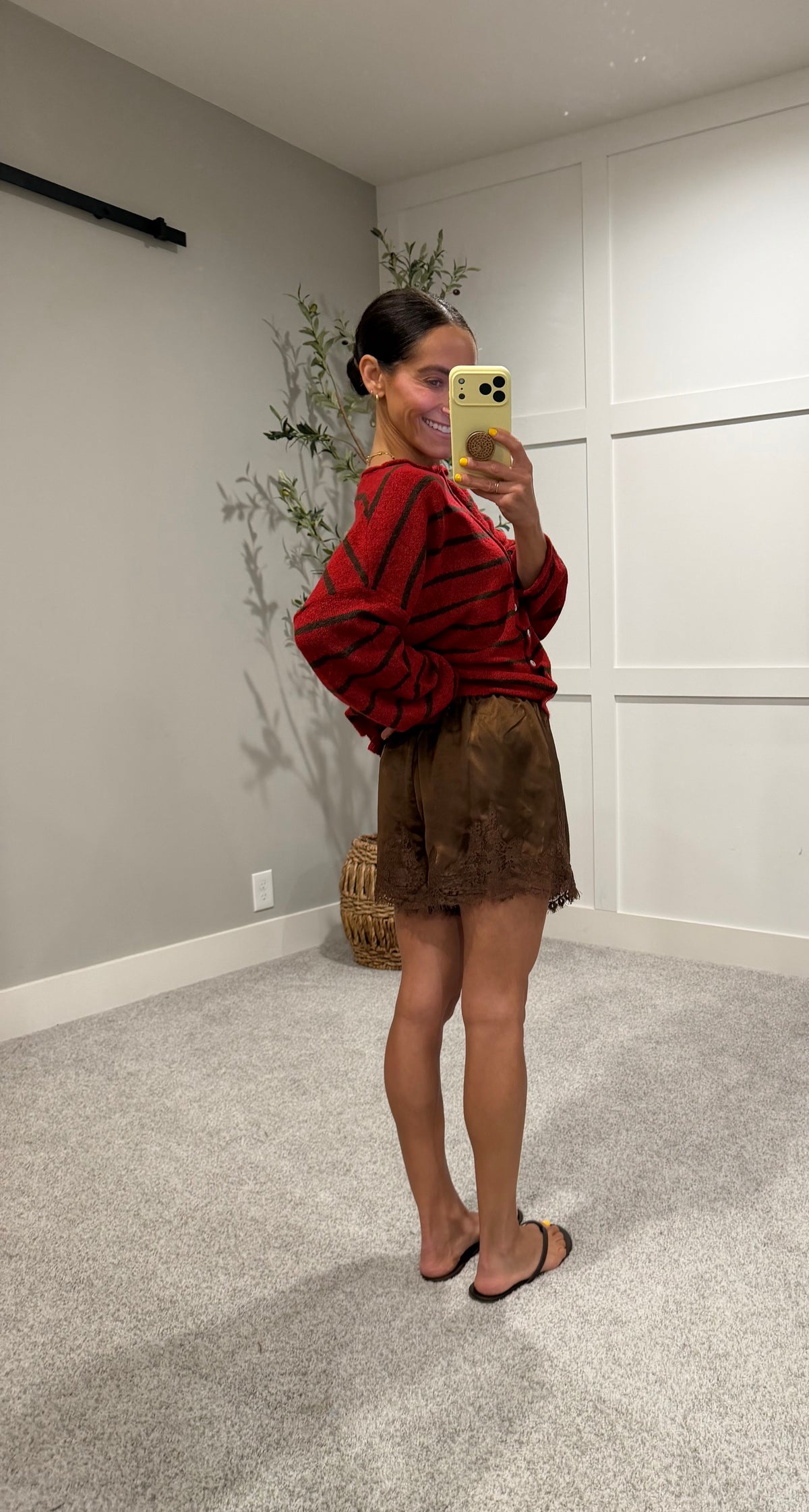 Woven Satin Lace Trim Shorts | Chocolate