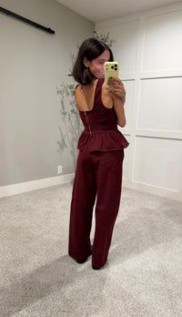 Peppa Peplum Denim Set | Burgundy