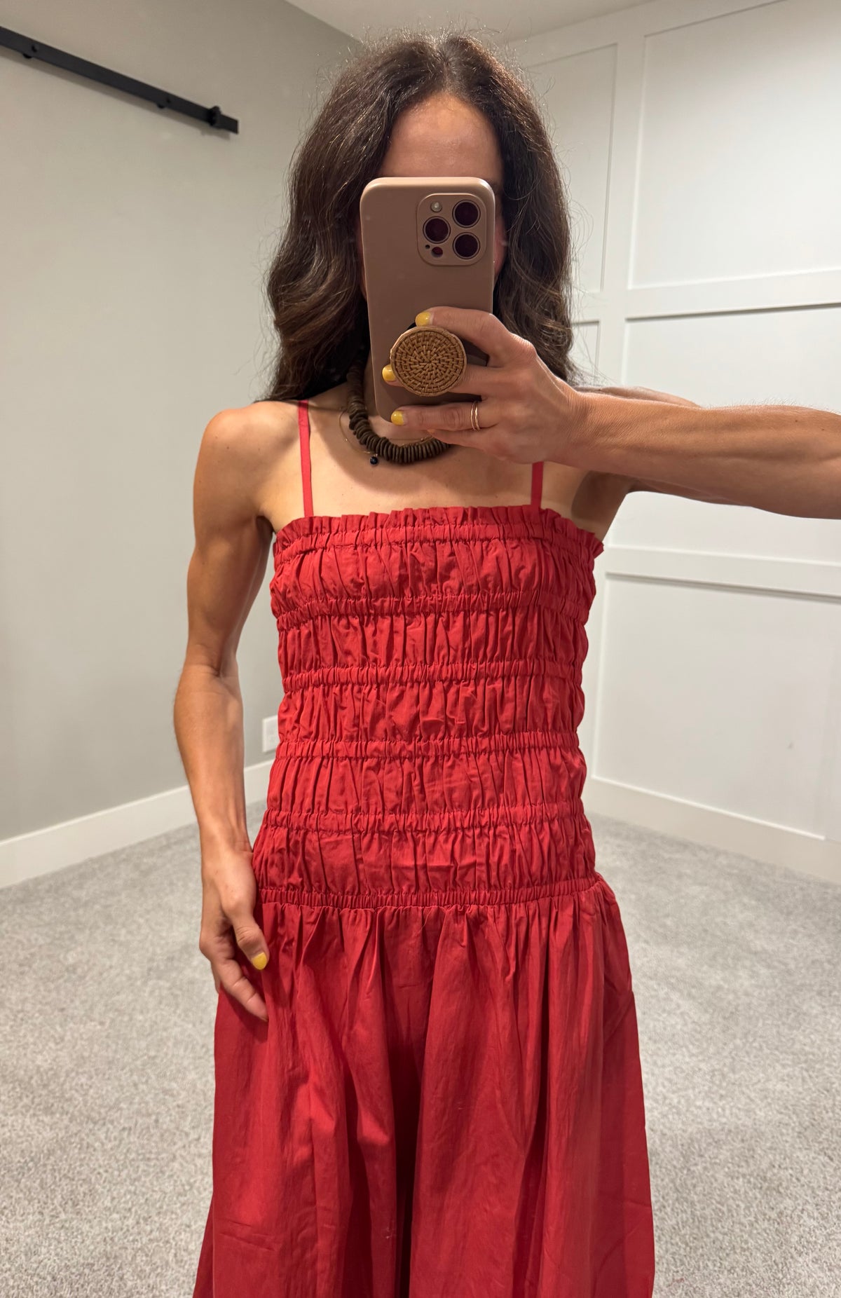 Colette Smocked Midi Dress | Red