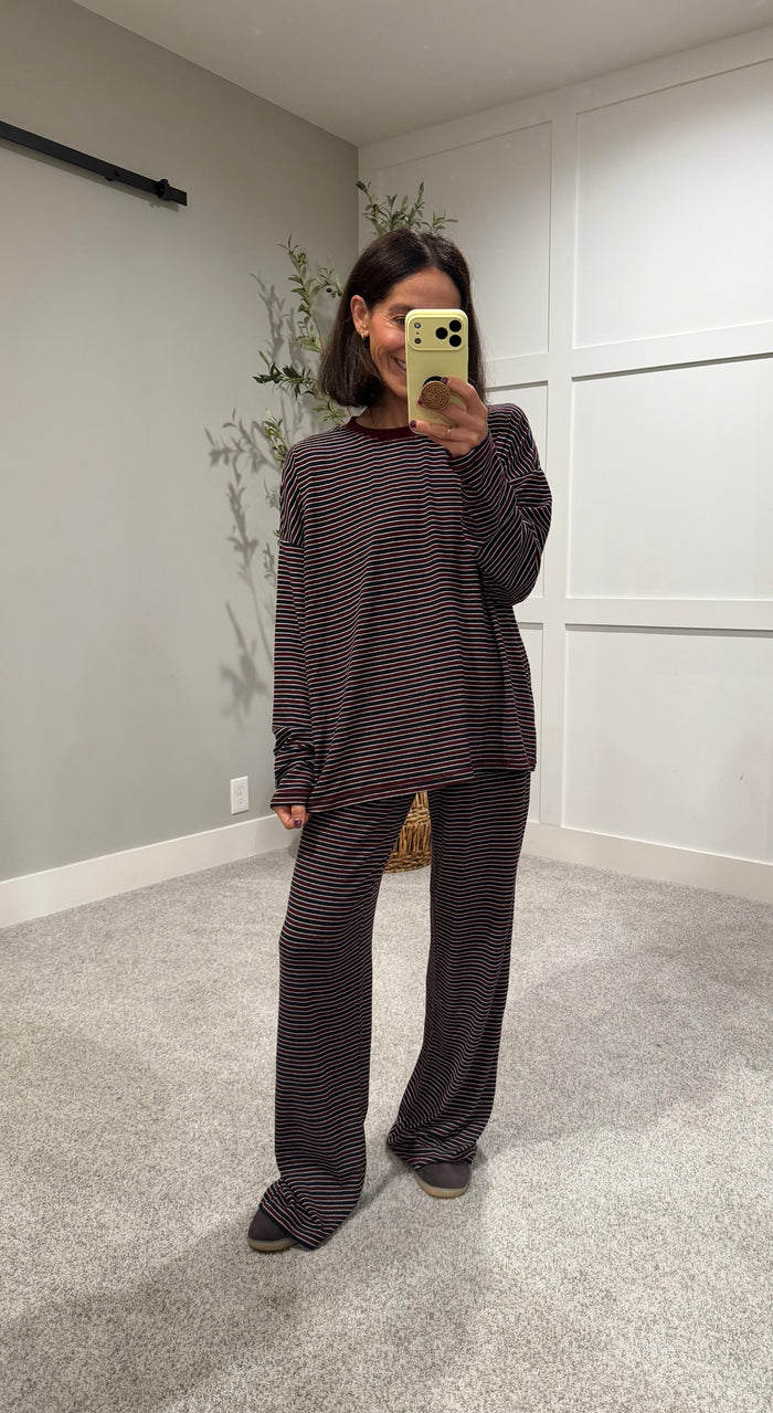 Langston Striped Set | Wine/Navy