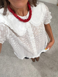 Eyelet Embroidered Peter Pan Collared Top | Off White