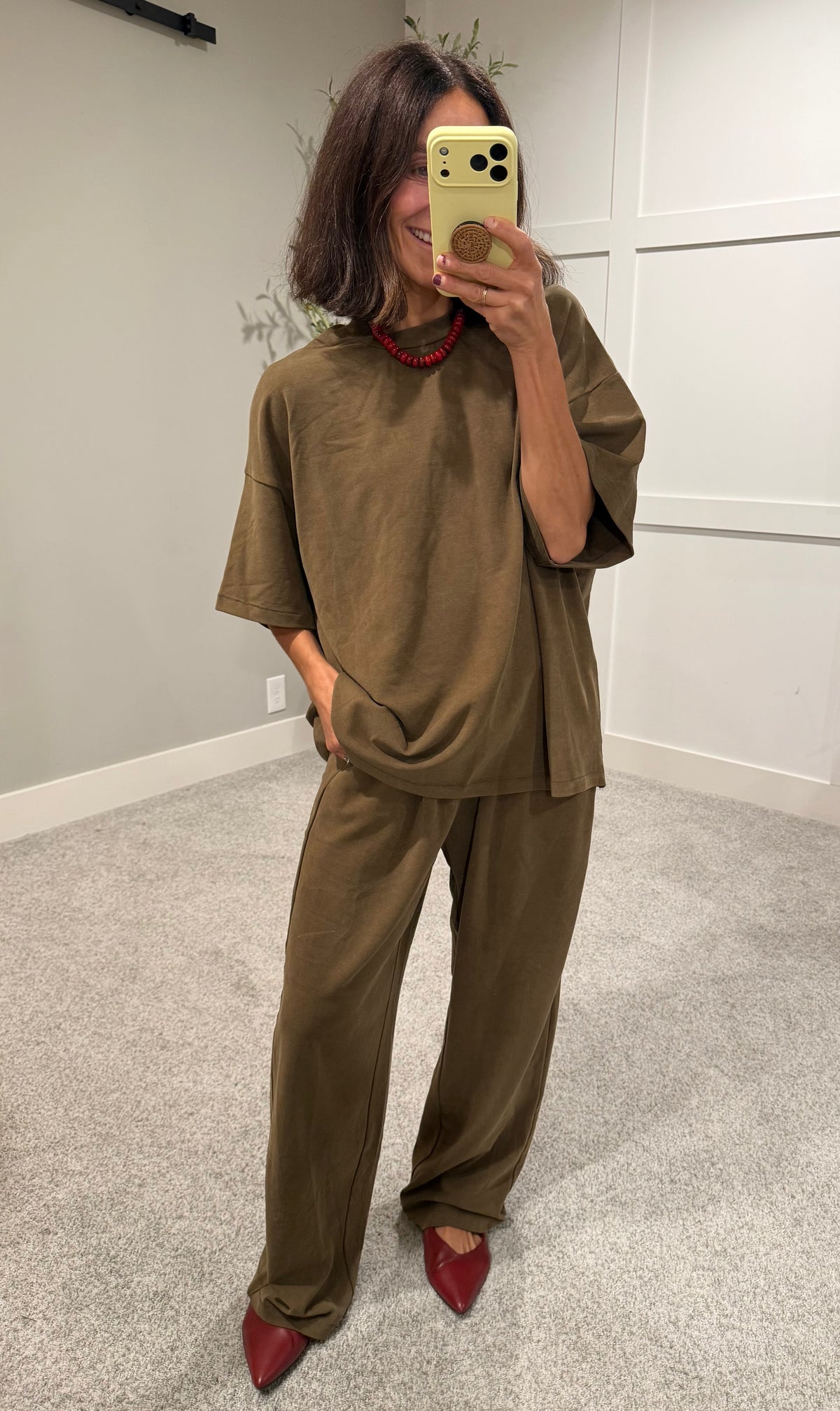 Brush Touch Oversized Top | Deep Olive Green