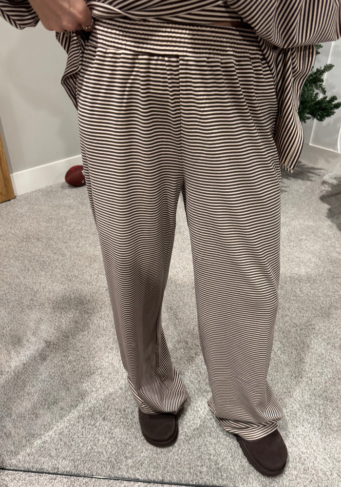 Lounging Brushed Knit Pants | Brown/Cream