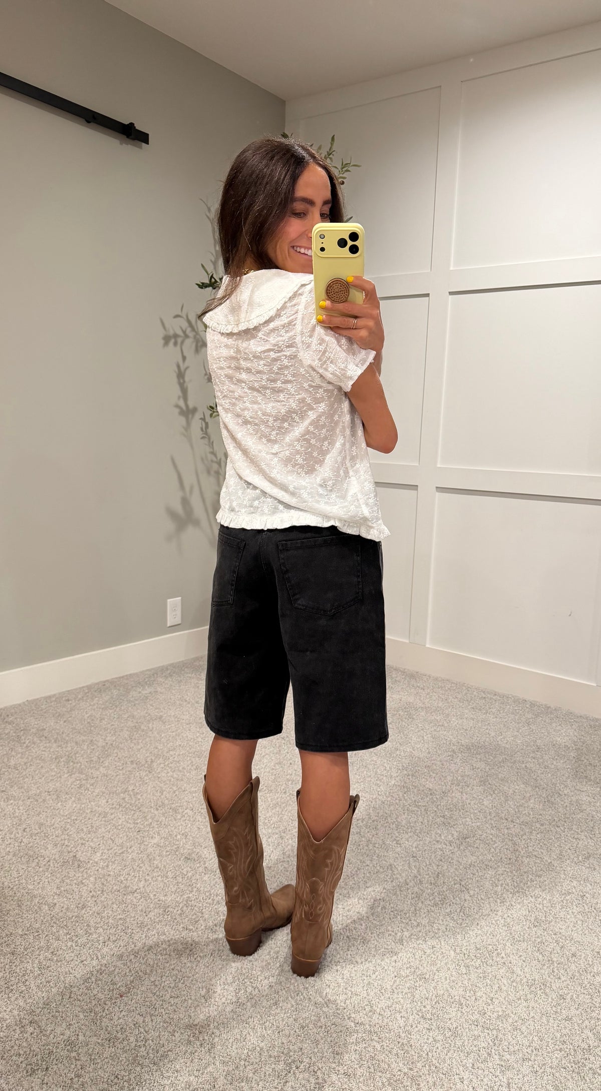 Eyelet Embroidered Peter Pan Collared Top | Off White