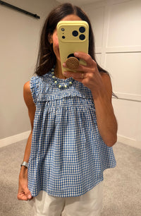 Gingham Ruffle Blouse | Blue