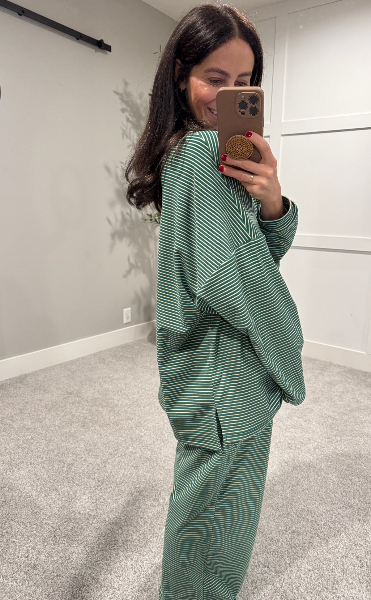 Lounging Brushed Knit Pullover | Green/Cream