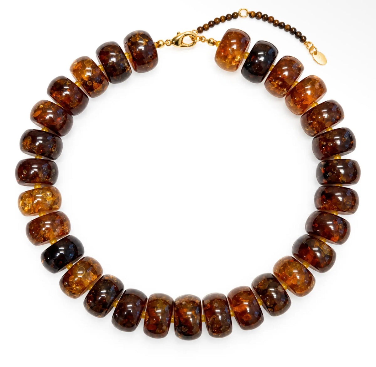 Chunky Resin & Natural Stone Beaded Necklace | Crystal Amber Brown