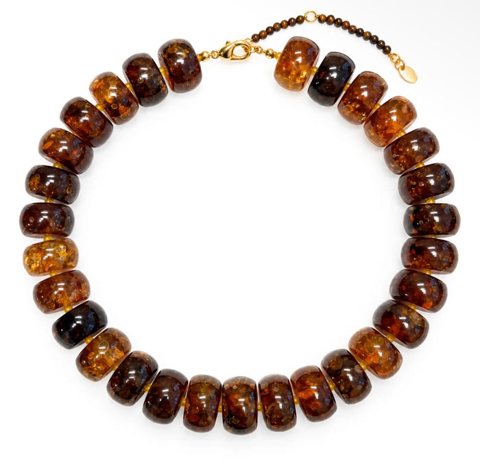 Chunky Resin & Natural Stone Beaded Necklace | Crystal Amber Brown