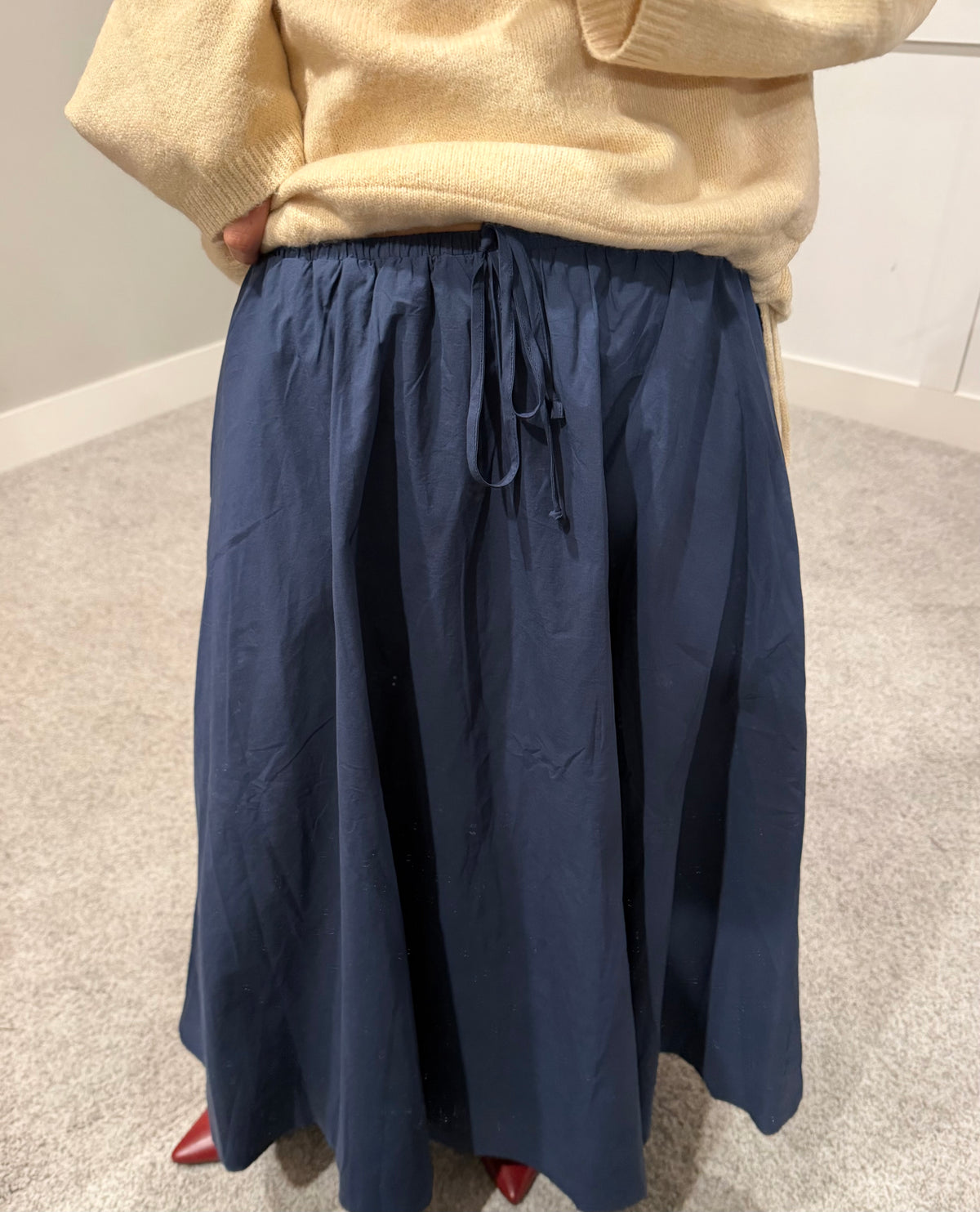 Navy Cotton Poplin Maxi Skirt