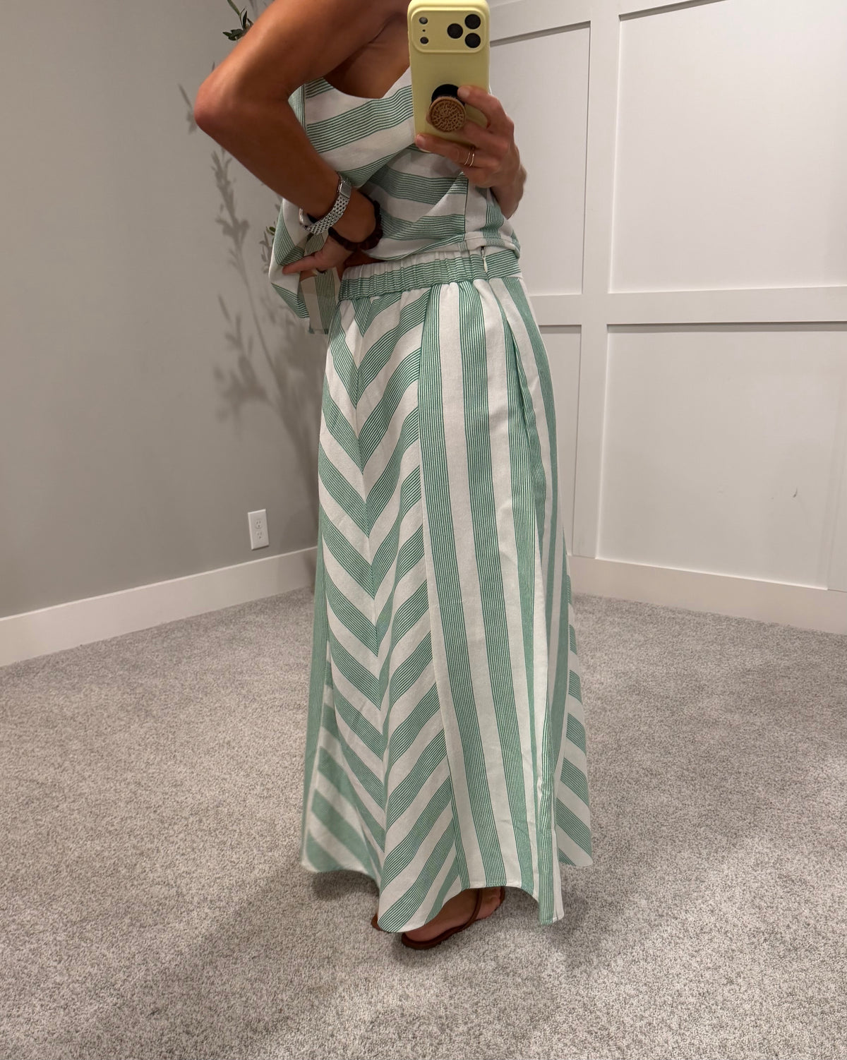 Gina Green Striped Skirt Set