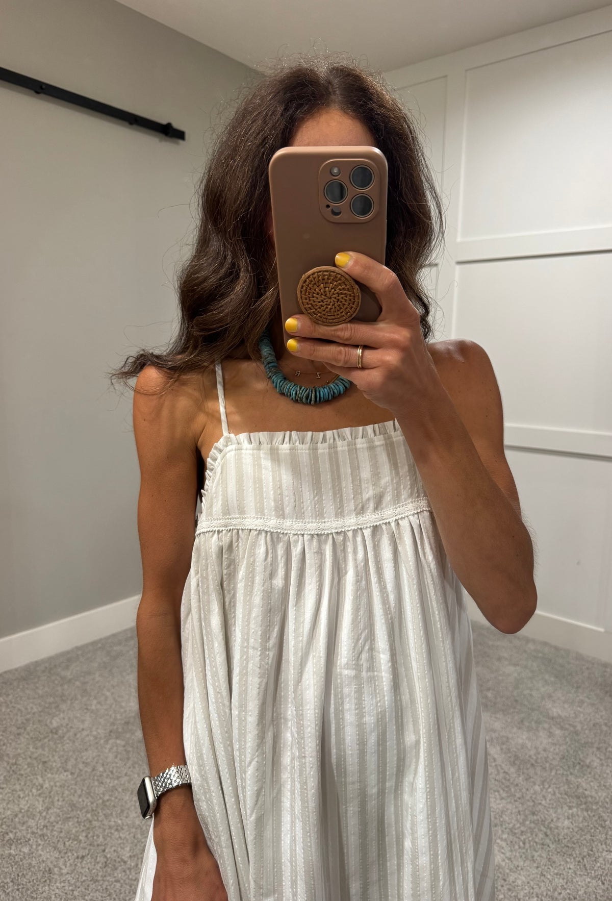 Ella Embroidered Dress | Off White/Grey
