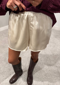 Scallop Trim Satin Shorts | Shell