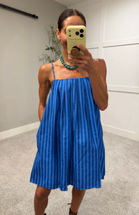 Candy Stripe Babydoll Mini Dress  | Blue Stripe
