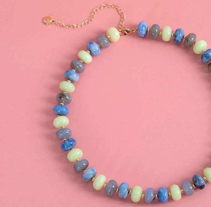 Swirl Marble Bead Necklace | Blue Multi