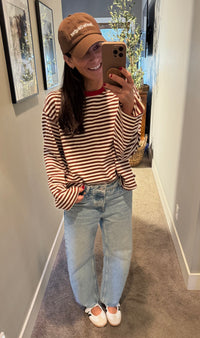 Maeve Striped Top | Brown/White