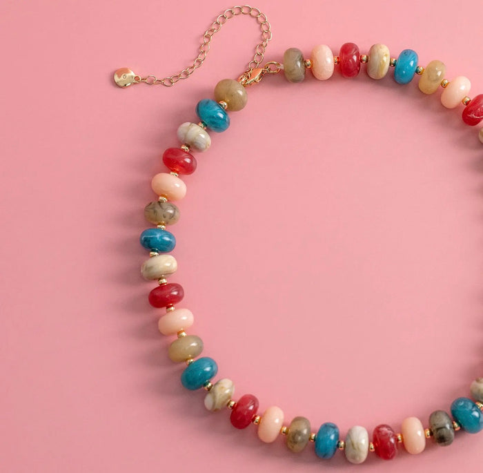 Swirl Marble Bead Necklace | Red Multi