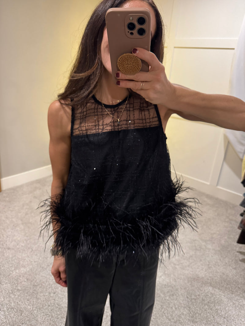 Holiday Feather Top | Black