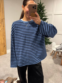 Terry Striped Oversized Top | Marine