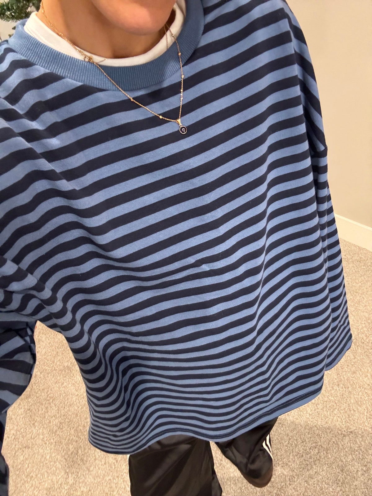 Terry Striped Oversized Top | Marine