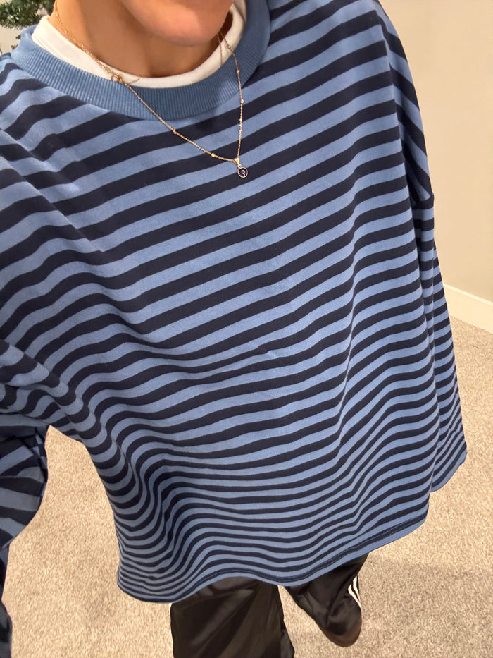 Terry Striped Oversized Top | Marine