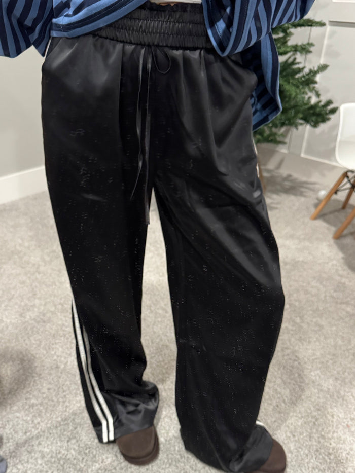 Satin Track Pants | Black