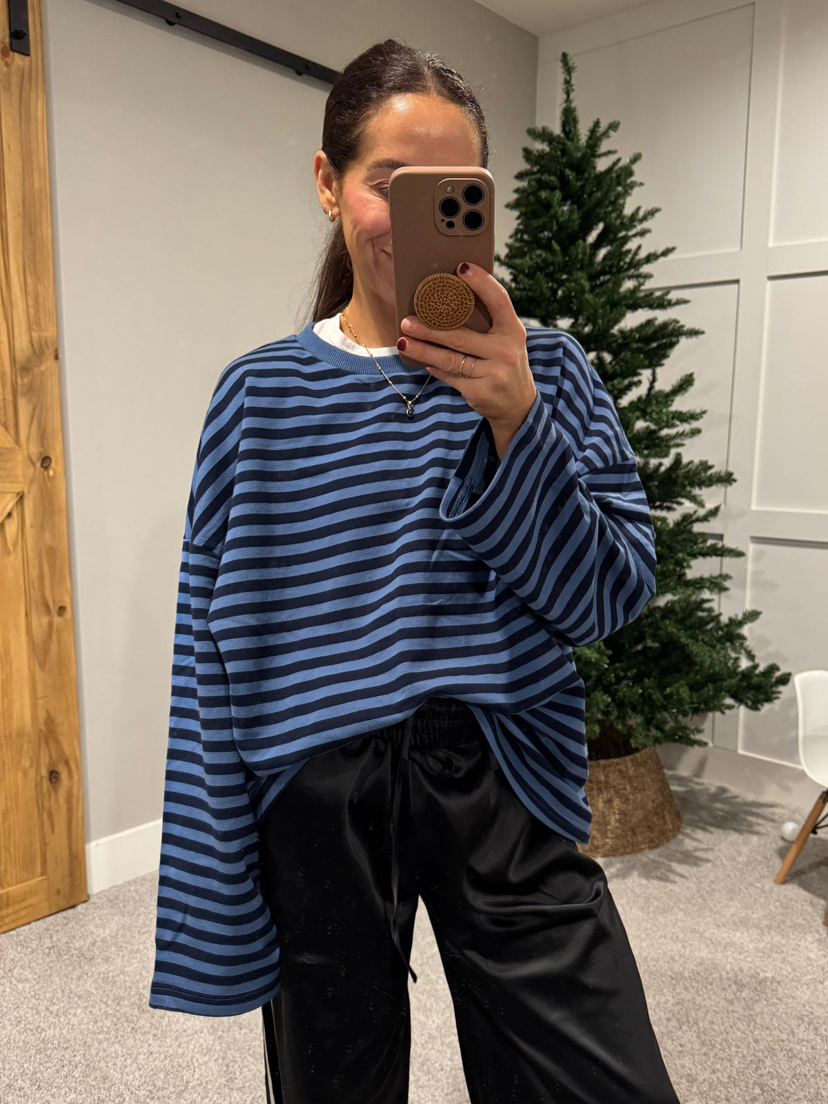 Terry Striped Oversized Top | Marine