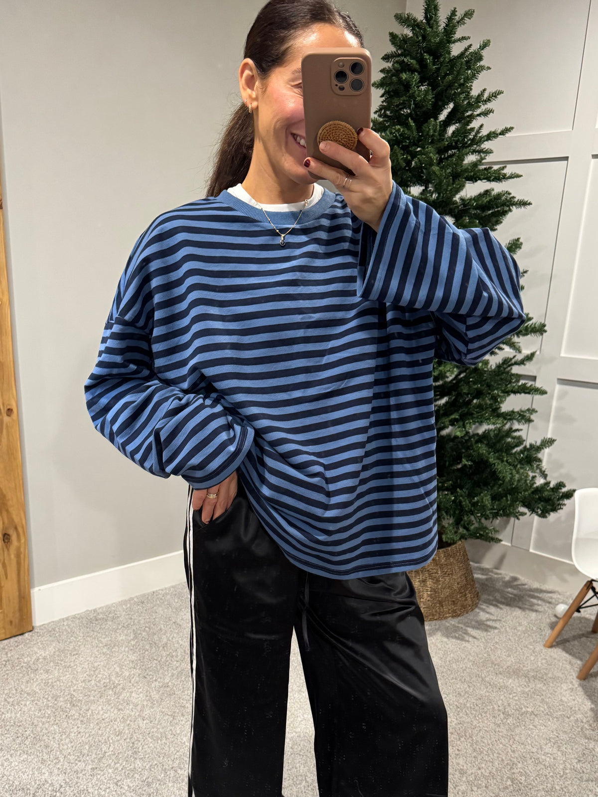 Terry Striped Oversized Top | Marine