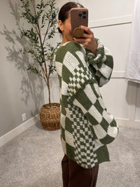 Oversized Checkered Open Cardigan | Green