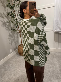 Oversized Checkered Open Cardigan | Green