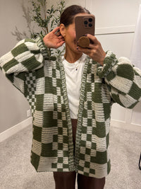 Oversized Checkered Open Cardigan | Green