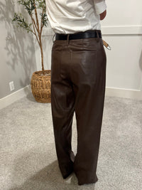 Pintuck Wide Leg Faux Leather Pant | Brown