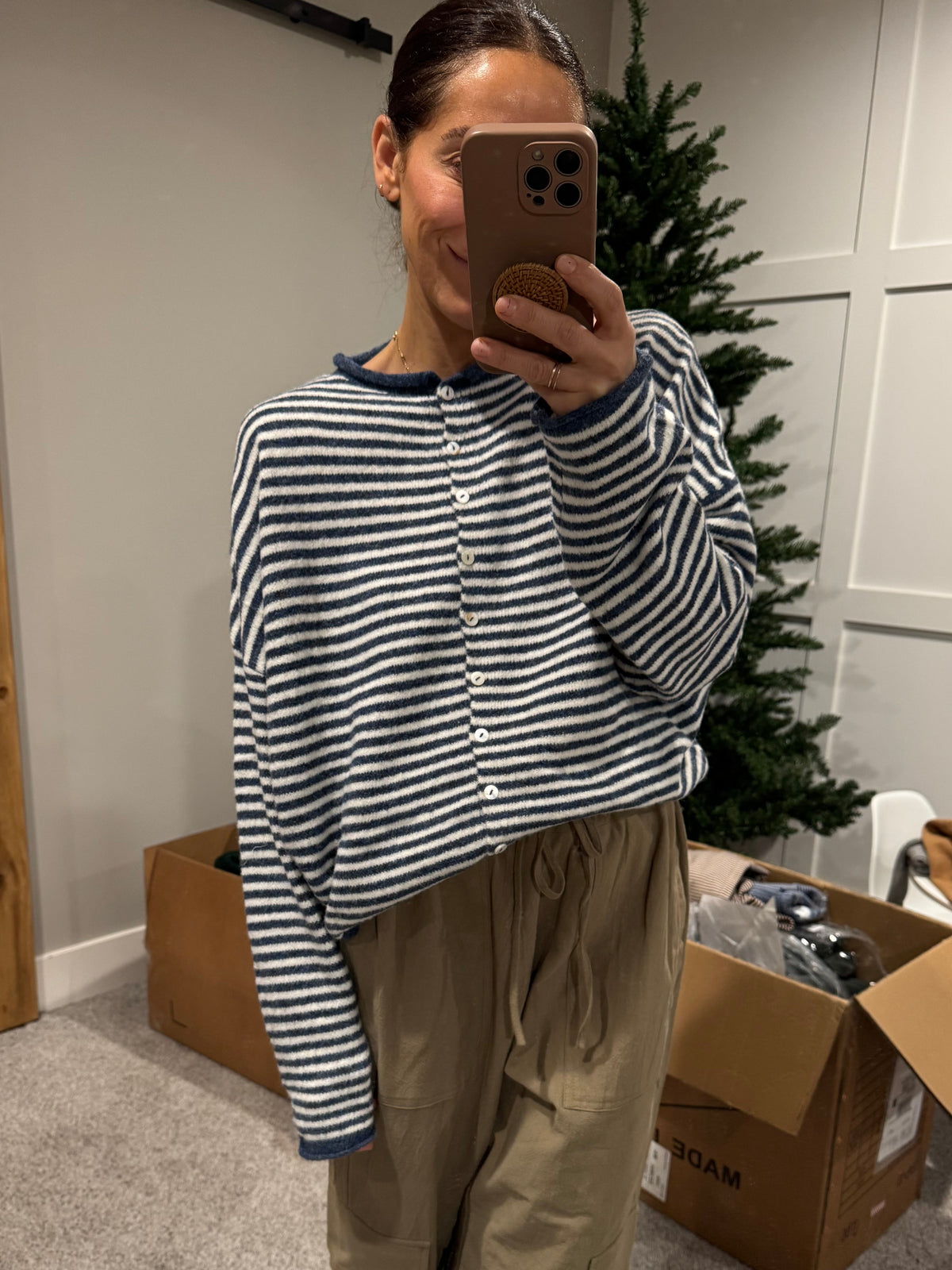 Zola Striped Cardigan | Denim