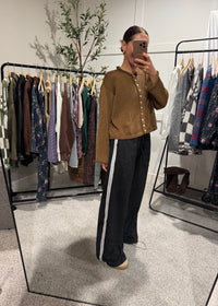 Lace Trim Wide-Leg Track Pant | Black