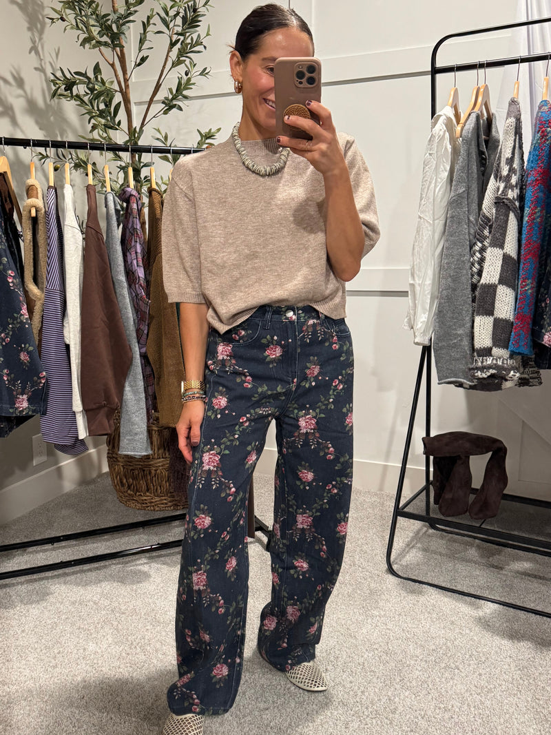 Short Sleeve Sweater Top | Mocha