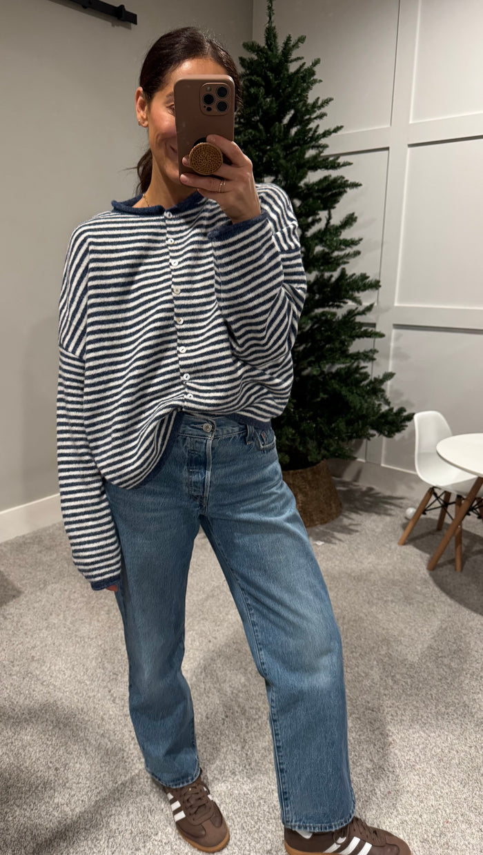 Zola Striped Cardigan | Denim