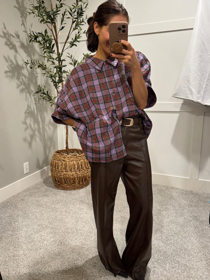 Oversized Plaid Button Down | Lavender