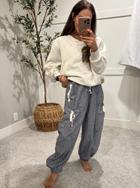 Striped Drawstring Jogger Pants | Navy