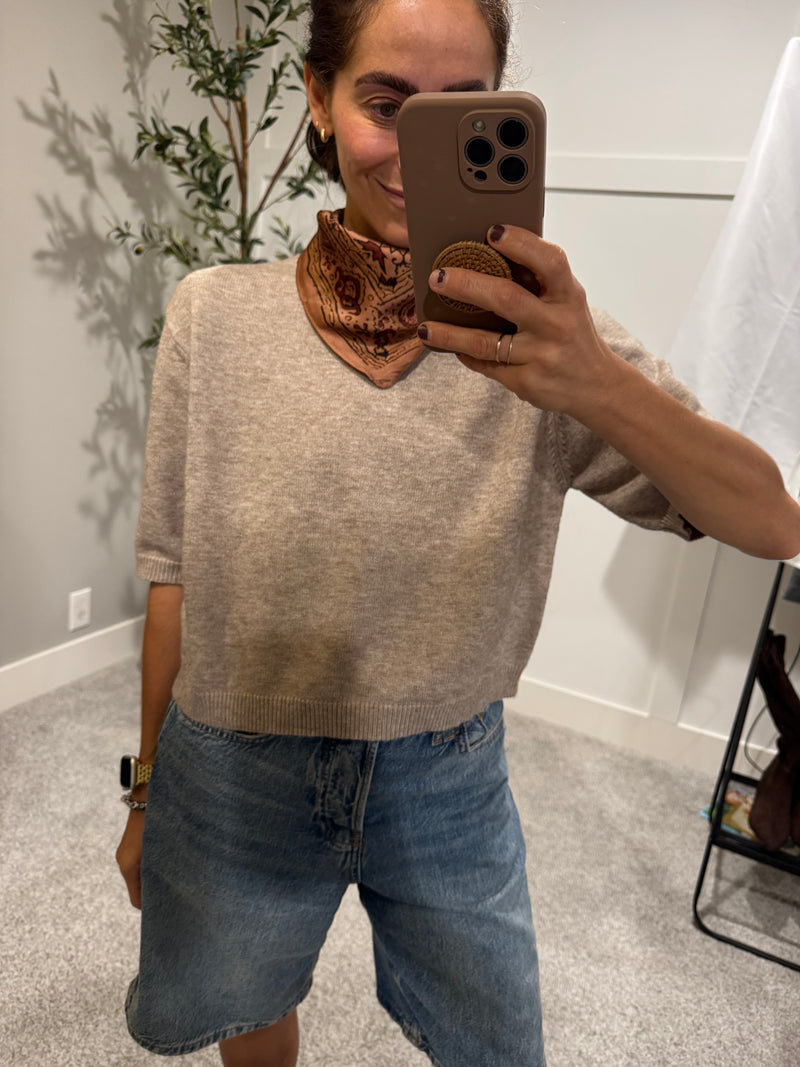 Short Sleeve Sweater Top | Mocha