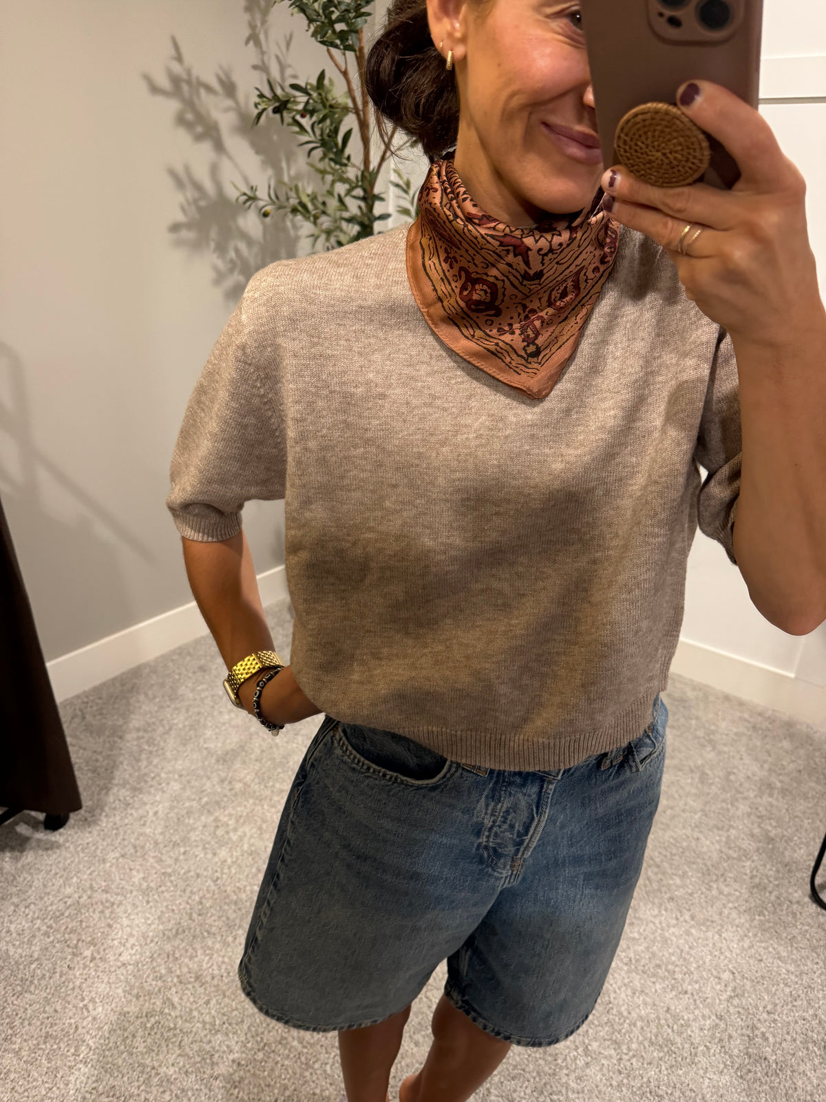 Short Sleeve Sweater Top | Mocha