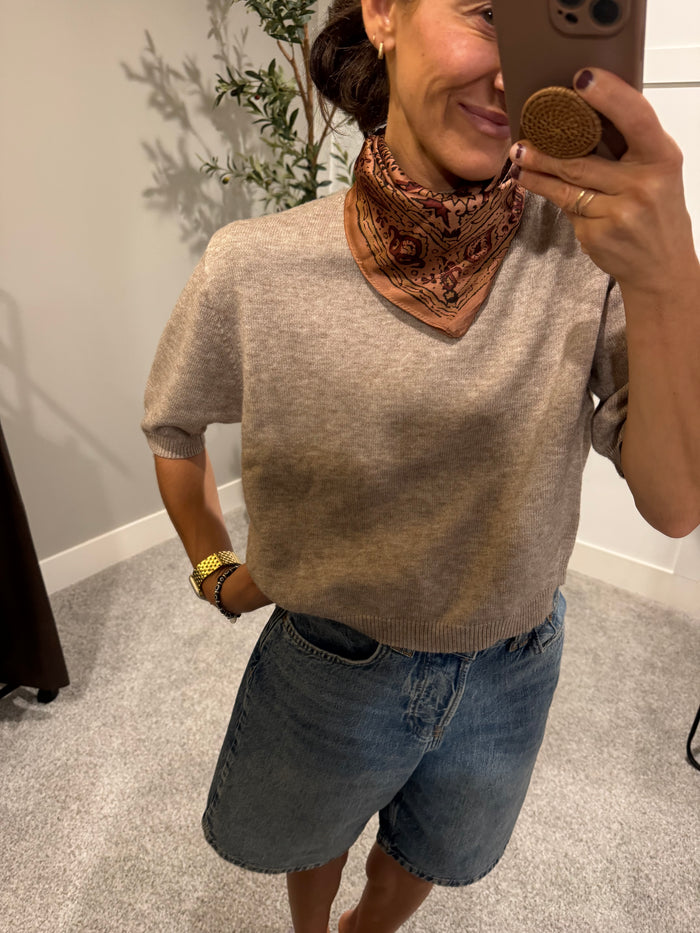 Short Sleeve Sweater Top | Mocha
