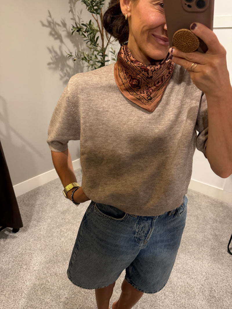 Short Sleeve Sweater Top | Mocha