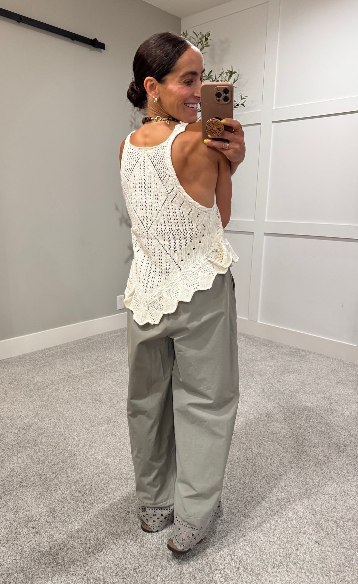 Pointelle Crochet-Knit Top | Cream