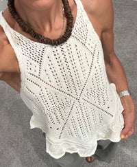 Pointelle Crochet-Knit Top | Cream