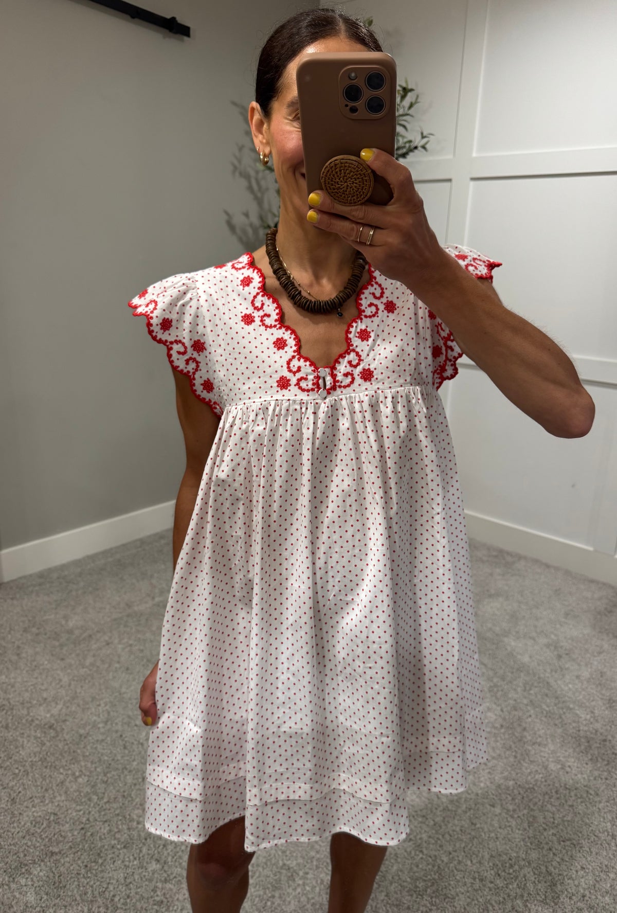 Noelle Babydoll Dress | Red/White Polka Dot
