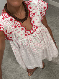 Noelle Babydoll Dress | Red/White Polka Dot