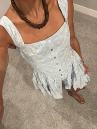 Embroidered Woven Romper | Light Chambray