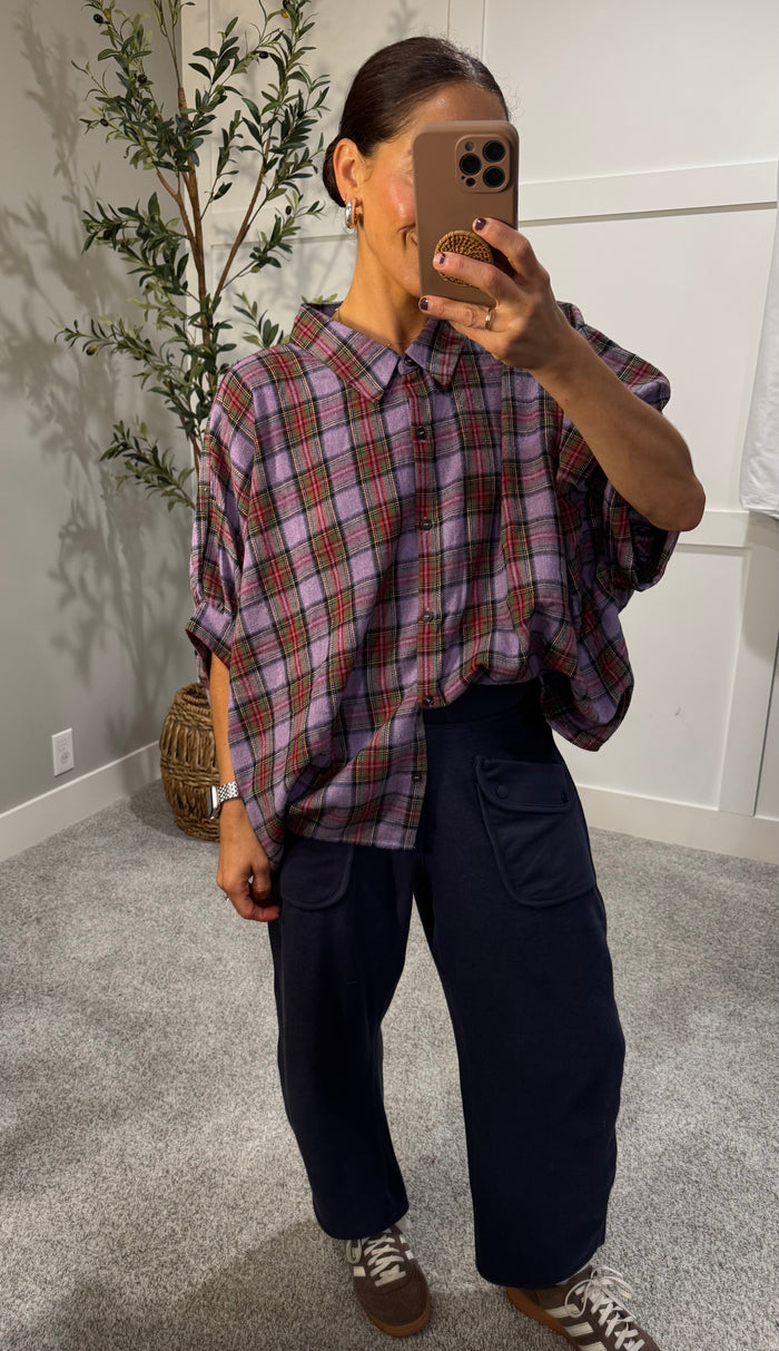 Oversized Plaid Button Down | Lavender