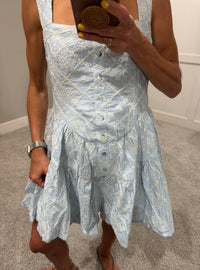 Embroidered Woven Romper | Light Chambray