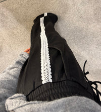 Lace Trim Wide-Leg Track Pant | Black