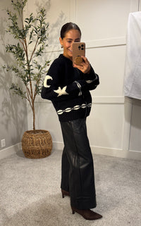 Wide Straight Leg Faux Leather Pants | Black